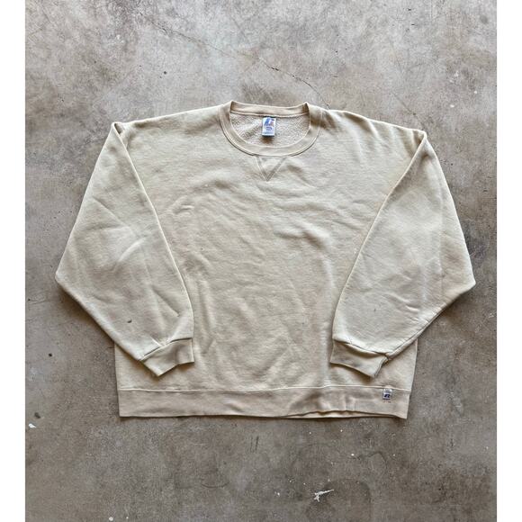 2000s Russell Athletic Thrashed Paint Splatter Beige Crewneck Size XXL - Picture 1 of 8